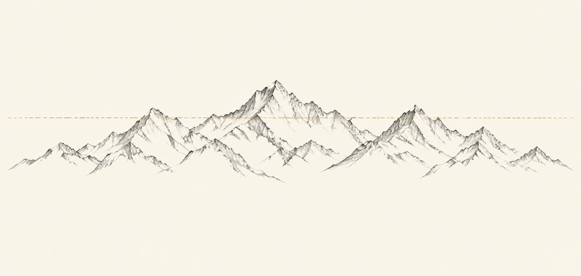 Illustration stylisée de la chaîne himalayenne, ligne dorée marquant l'altitude de récolte